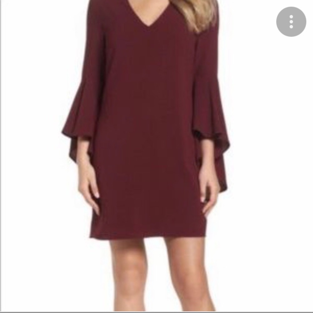 Betsy and Adam Burgundy bell sleeve dress v/neck